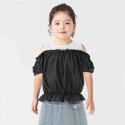 PIAMON(ピアモン) 肩開きブラウス 女の子 キッズ 110cm-130cm(ブラック-110cm)