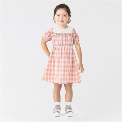 PIAMON(ピアモン) チェックワンピース 女の子 キッズ 110cm-130cm(オレンジ-110cm)