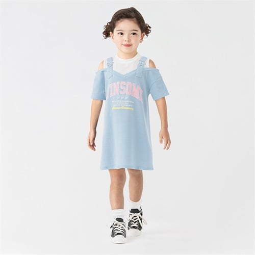 PIAMON(ピアモン) フェイクレイヤードワンピース 女の子 キッズ 110cm-130cm(サックス-110cm)