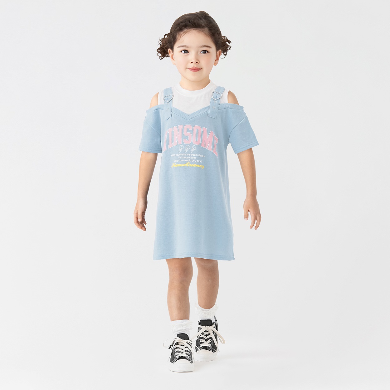 PIAMON(ピアモン) フェイクレイヤードワンピース 女の子 キッズ 110cm-130cm(サックス-130cm)