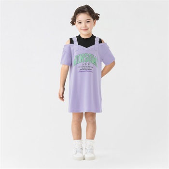 PIAMON(ピアモン) フェイクレイヤードワンピース 女の子 キッズ 110cm-130cm(ラベンダー-110cm)