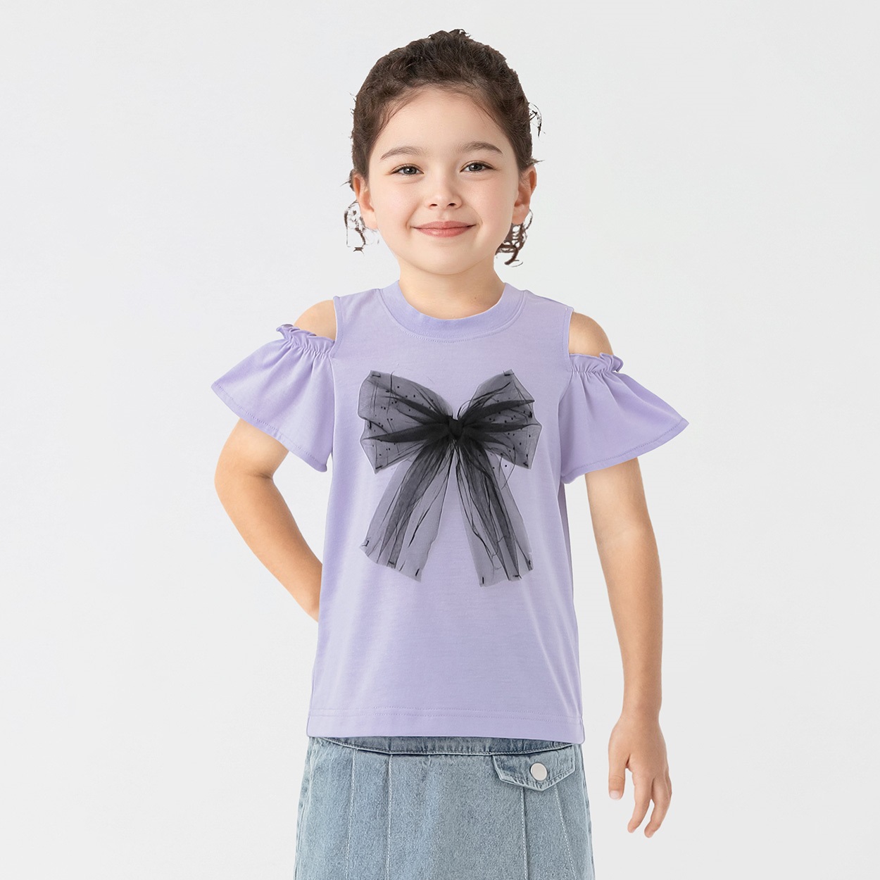 PIAMON(ピアモン) リボンTシャツ 女の子キッズ 110cm-130cm(ラベンダー-110cm)