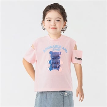 PIAMON(ピアモン) クマPVCTシャツ 女の子 キッズ 110cm-130cm(ピンク-110cm)