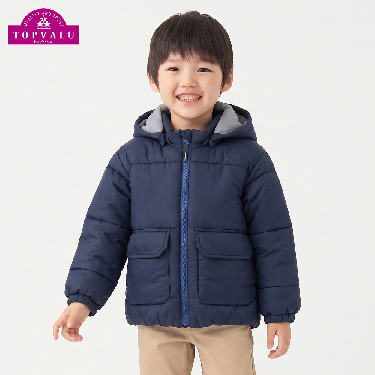 洗えるはっ水中わたジャケット キッズ 男の子 トップバリュ(TOPVALU) 100～130cm(ネイビー-120cm)