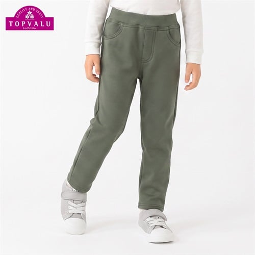 裏起毛ニットロングパンツ キッズ 男の子 女の子 トップバリュ 100cm-130cm(カーキ-100cm)
