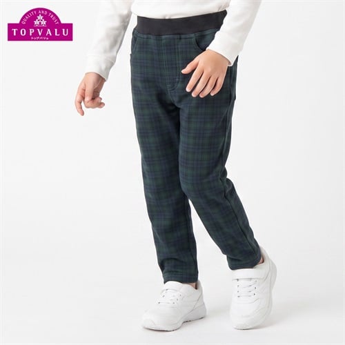 裏起毛ニットロングパンツ キッズ 男の子 女の子 トップバリュ 100cm-130cm(チェック-100cm)