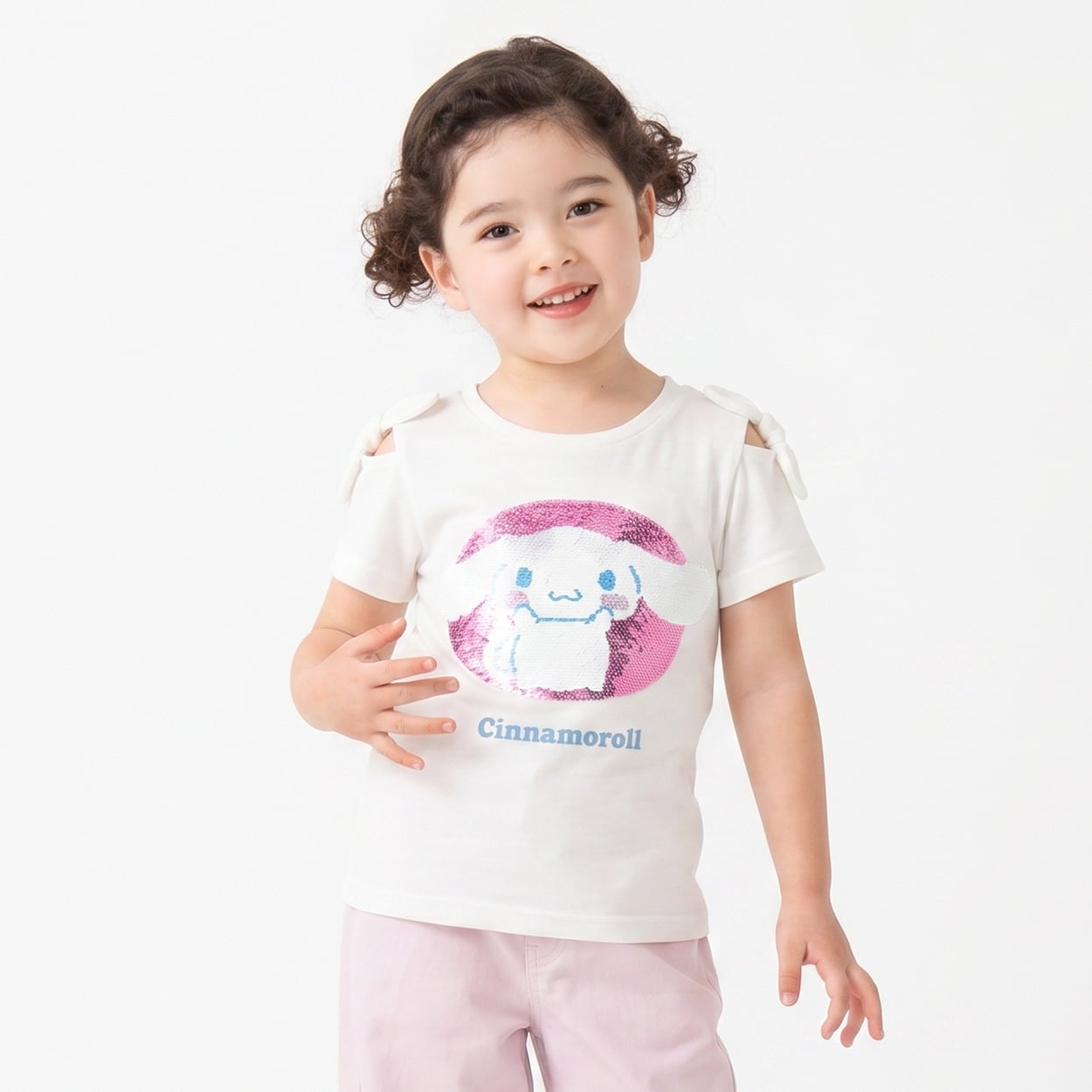 シナモロール サングラススパンコールTシャツ キッズ 女の子 110cm-130cm(ホワイト-130cm)