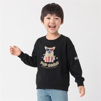 衿ヨレにくい犬天竺パロディー転写プリントスウェッT キッズ 男の子 110cm-130cm(ブラック-110cm)