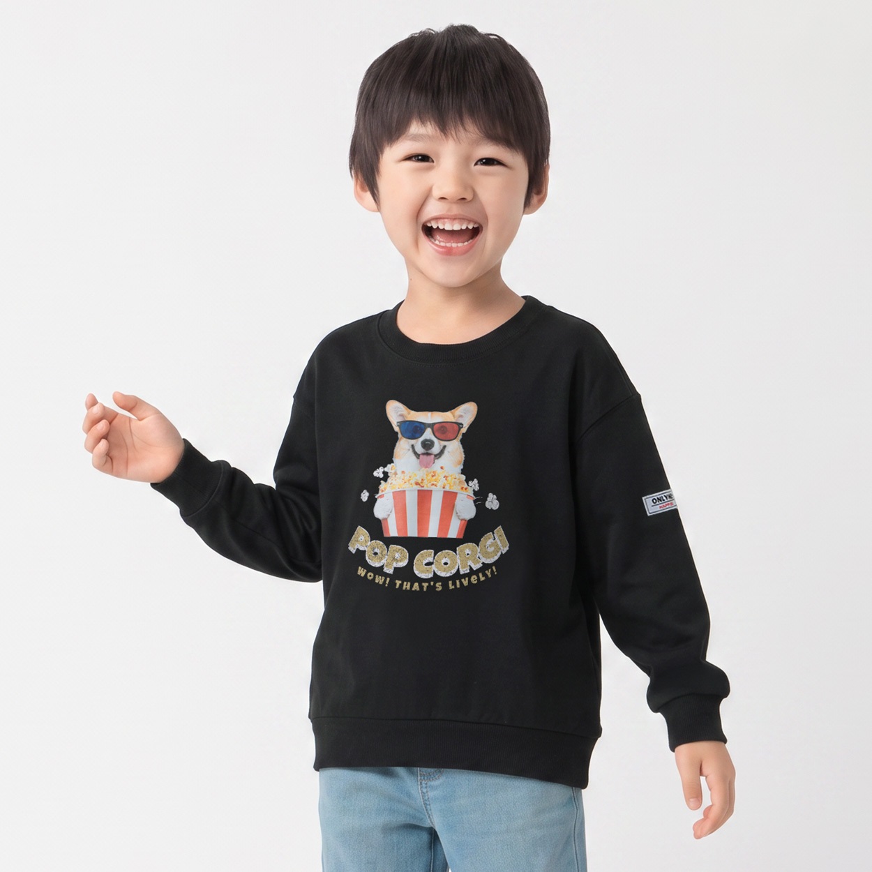 衿ヨレにくい犬天竺パロディー転写プリントスウェッT キッズ 男の子 110cm-130cm(ブラック-120cm)
