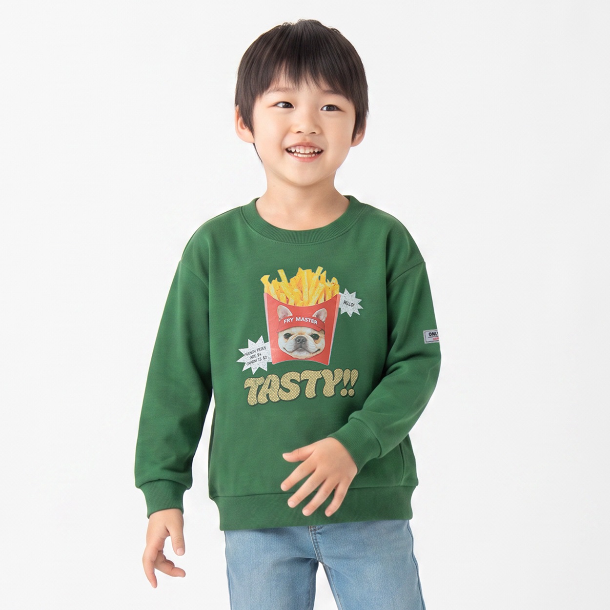 衿ヨレにくい犬天竺パロディー転写プリントスウェッT キッズ 男の子 110cm-130cm(グリーン-130cm)