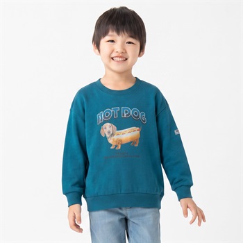 衿ヨレにくい犬天竺パロディー転写プリントスウェッT キッズ 男の子 110cm-130cm(ブルー-110cm)