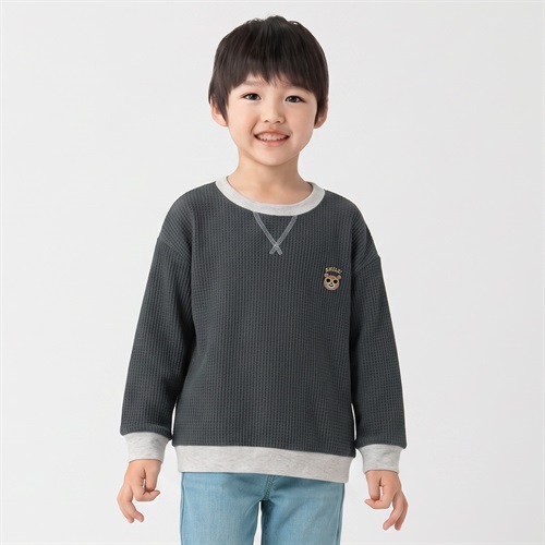 衿ヨレにくいブロックワッフル胸刺繍トレーナー キッズ 男の子 110cm-130cm