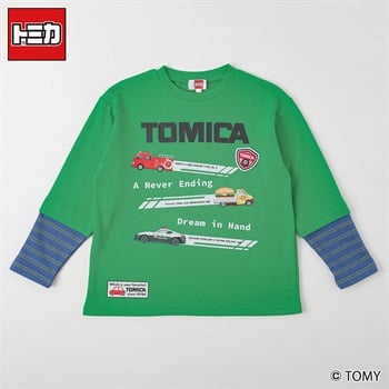 トミカ ワッペンフェイクレイヤートレーナー 男の子 100cm-130cm(グリーン-100cm)