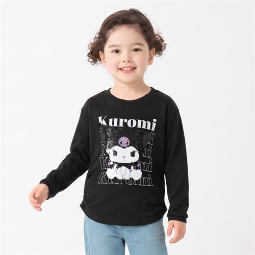 クロミ スパンコール長袖Tシャツ キッズ 女の子 110cm-130cm(ブラック-110cm)