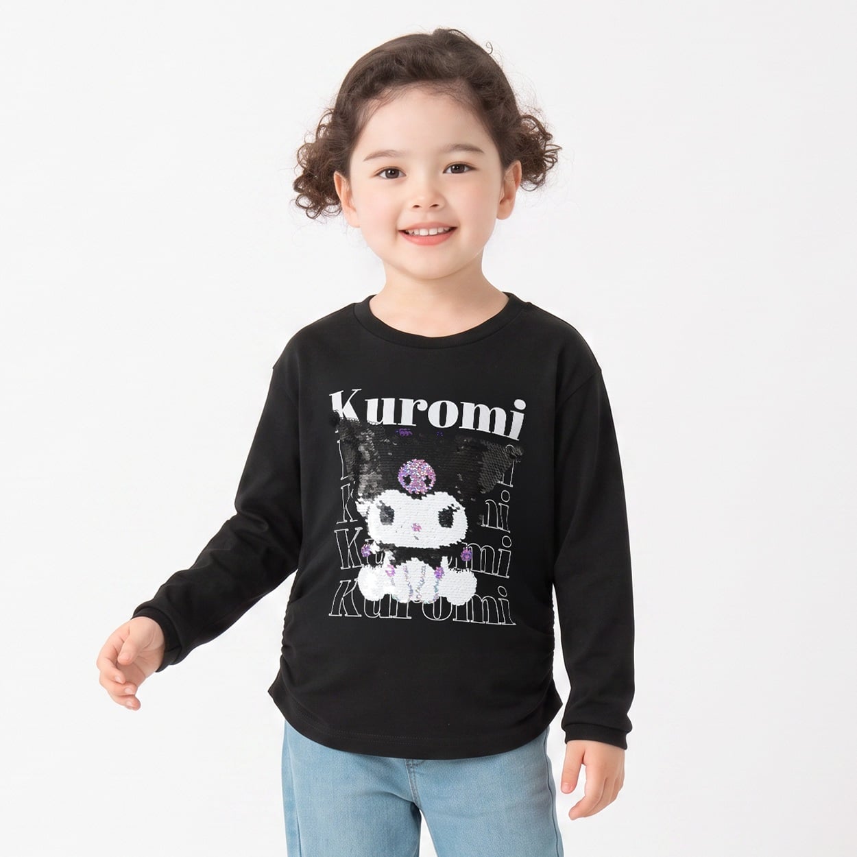 クロミ スパンコール長袖Tシャツ キッズ 女の子 110cm-130cm(ブラック-120cm)