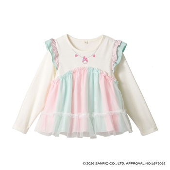 サンリオキャラクターズ×karamell KAKA 配色チュールTシャツ キッズ 女の子 （110～130cm）(ピンク-110cm)