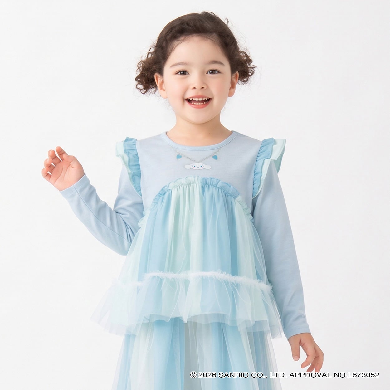 サンリオキャラクターズ×karamell KAKA 配色チュールTシャツ キッズ 女の子 （110～130cm）(サックス-130cm)