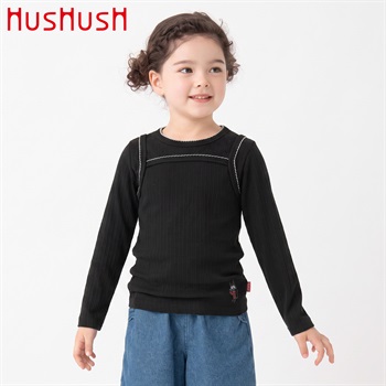 HusHusH(ハッシュアッシュ) キャミレイヤーテレコ長袖Tシャツ 女の子 100cm-130cm(ブラック-100cm)