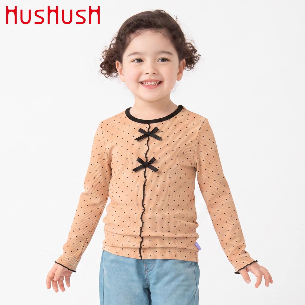 HusHusH(ハッシュアッシュ) リボン長袖Tシャツ 女の子 100cm-130cm(ブラウン-120cm)