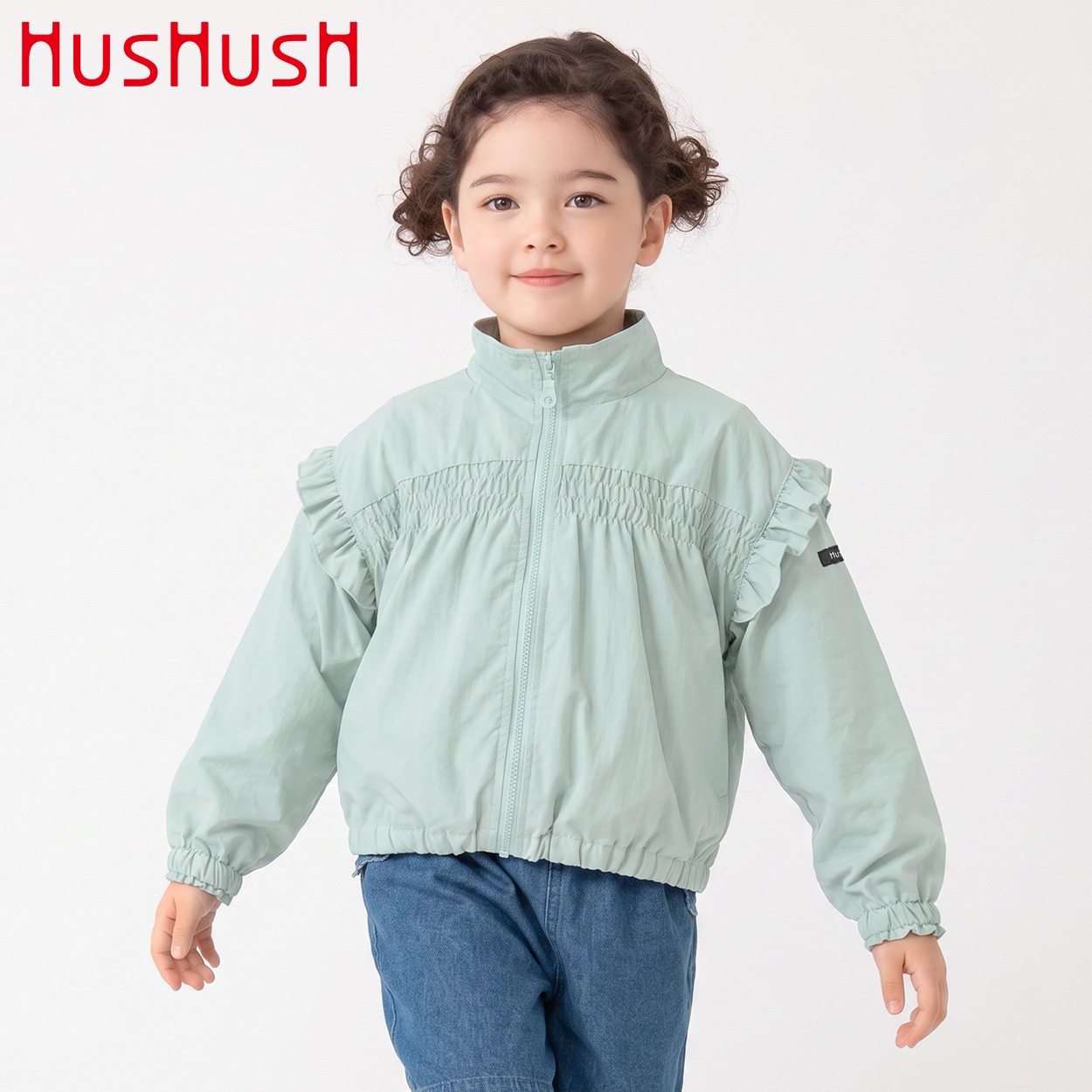 HusHusH(ハッシュアッシュ) シャーリングナイロンブルゾン 女の子 100cm-130cm(ライトグリーン-110cm)