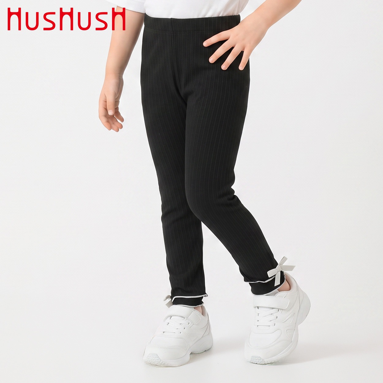 HusHusH(ハッシュアッシュ) テレコメロウレギンス 女の子 100cm-130cm(ブラック-130cm)