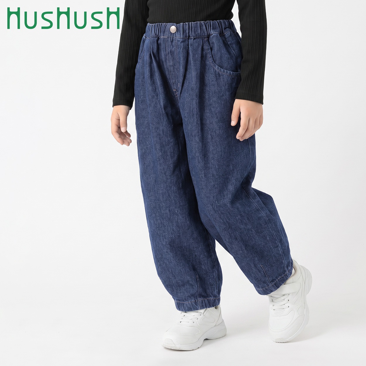 HusHusH(ハッシュアッシュ) デニムワイドバレルパンツ 男の子 100cm-130cm(ネイビー-110cm)