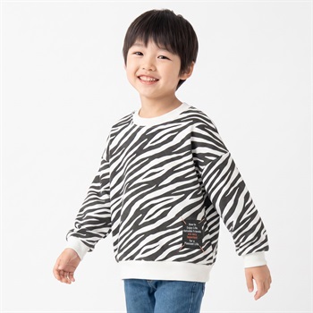 裏毛ゼブラ柄エンボストレーナー キッズ 男の子 100cm-130cm(アイボリー-100cm)