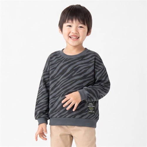 裏毛ゼブラ柄エンボストレーナー キッズ 男の子 100cm-130cm(チャコールグレー-100cm)