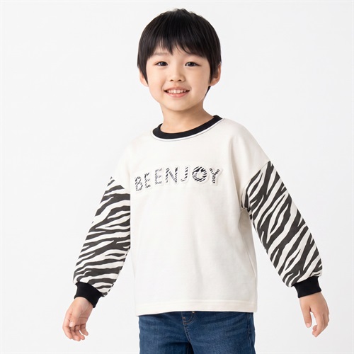 裏毛袖ゼブラエンボストレーナー キッズ 男の子 100cm-130cm
