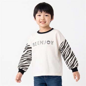 裏毛袖ゼブラエンボストレーナー キッズ 男の子 100cm-130cm(アイボリー-100cm)
