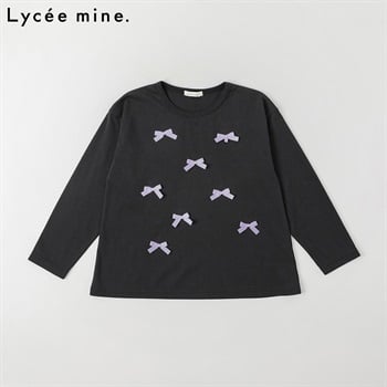 Lycee mine.(リセマイン) リボンAライン長袖Tシャツ キッズ 女の子 110cm-130cm(ブラック-110cm)