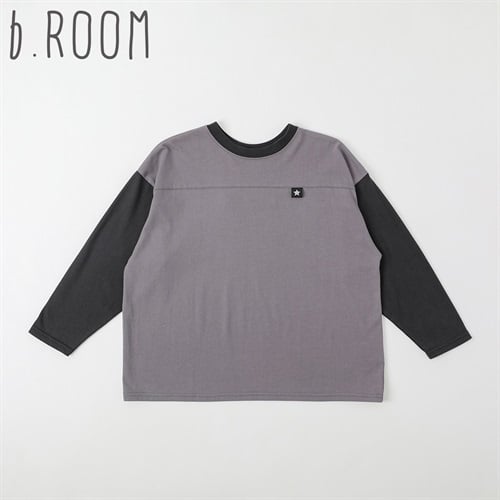 b.ROOM 名札がつけられる長袖Tシャツ キッズ 男の子 110cm-130cm(グレー-110cm)