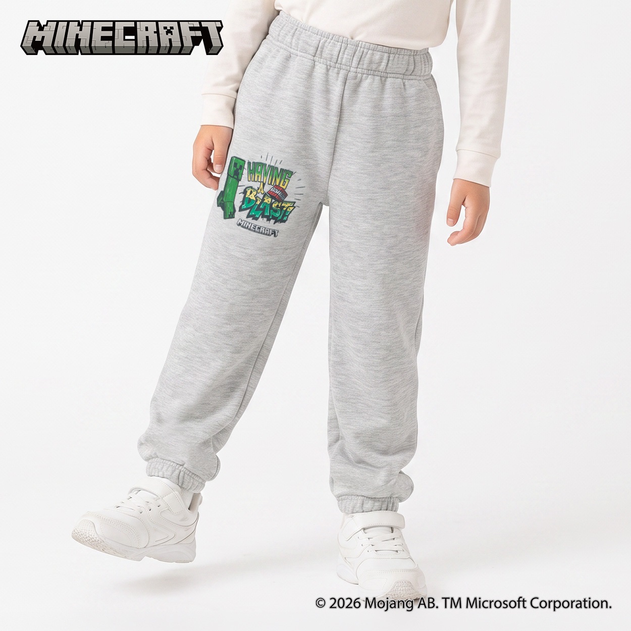 マインクラフト ラインロングパンツ キッズ 男の子 （110～130cm）(ライトグレー-120cm)