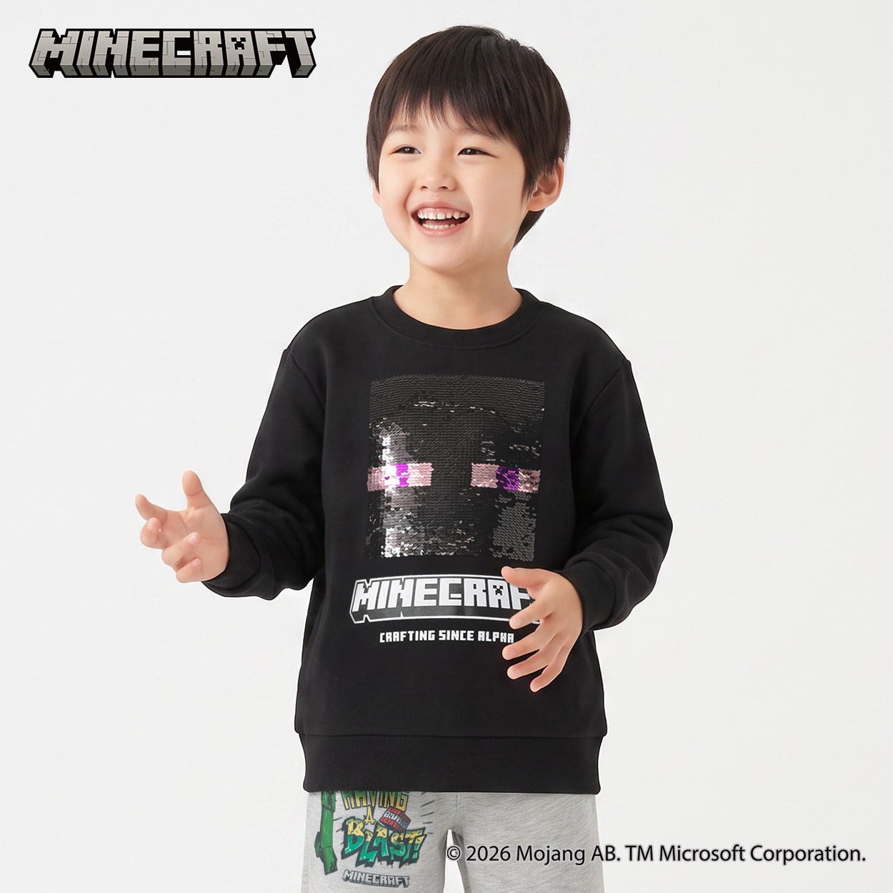 マインクラフト スパンコールトレーナー キッズ 男の子 （110～130cm）(ブラック-120cm)