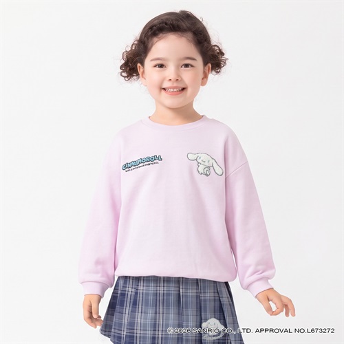 シナモロール サガラ刺しゅうトレーナー キッズ 女の子 110cm-130cm(ピンク-110cm)
