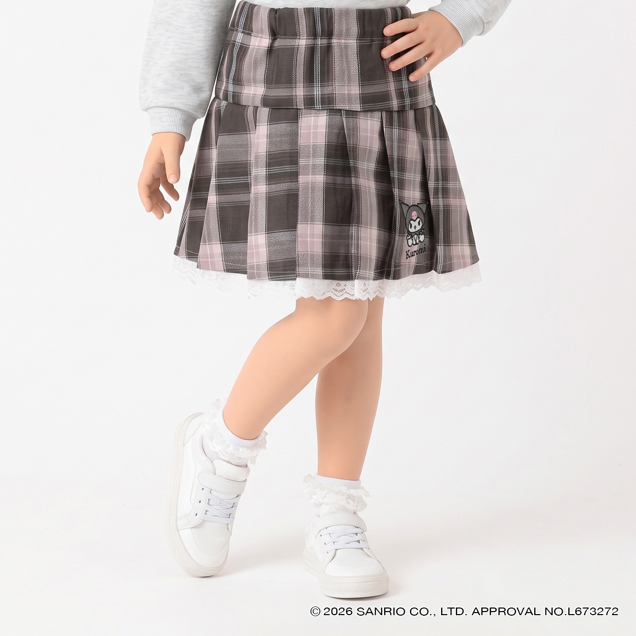 クロミ チェックスカート キッズ 女の子 110cm-130cm(ブラック-120cm)