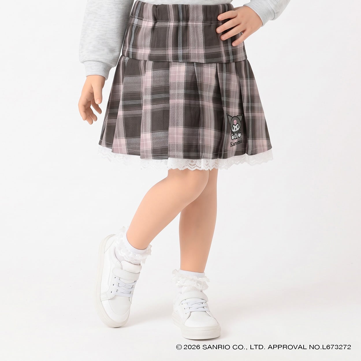 クロミ チェックスカート キッズ 女の子 110cm-130cm(ブラック-130cm)