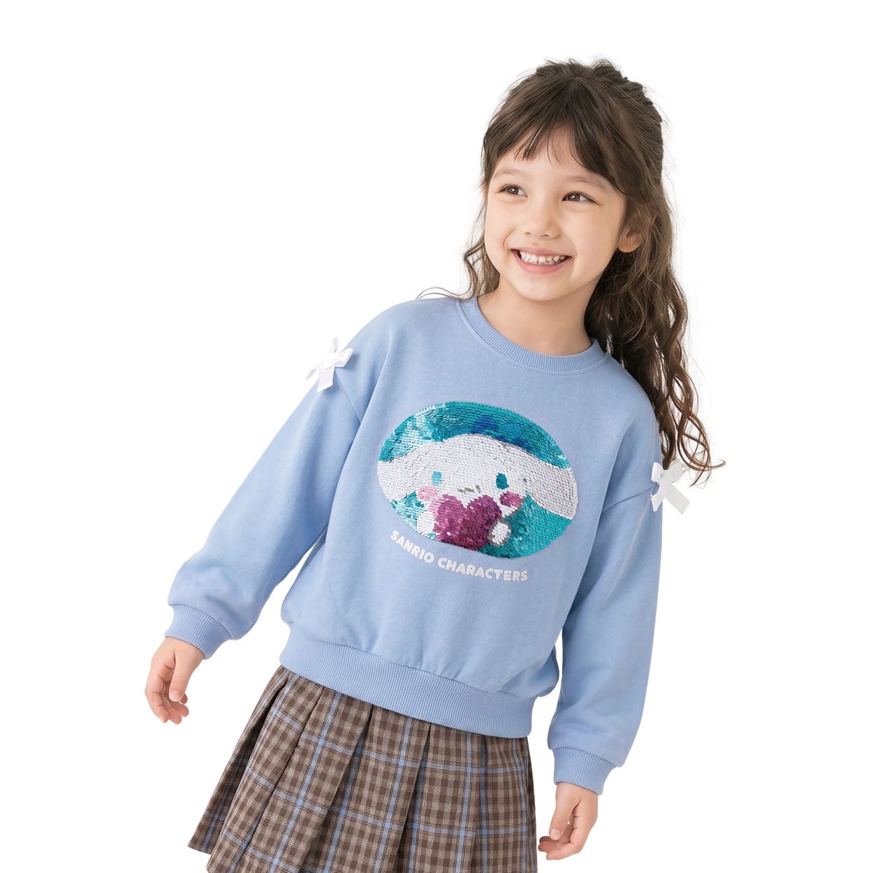 シナモロール・ハローキティ スパンコールトレーナー キッズ 女の子 110cm-130cm(サックス-130cm)