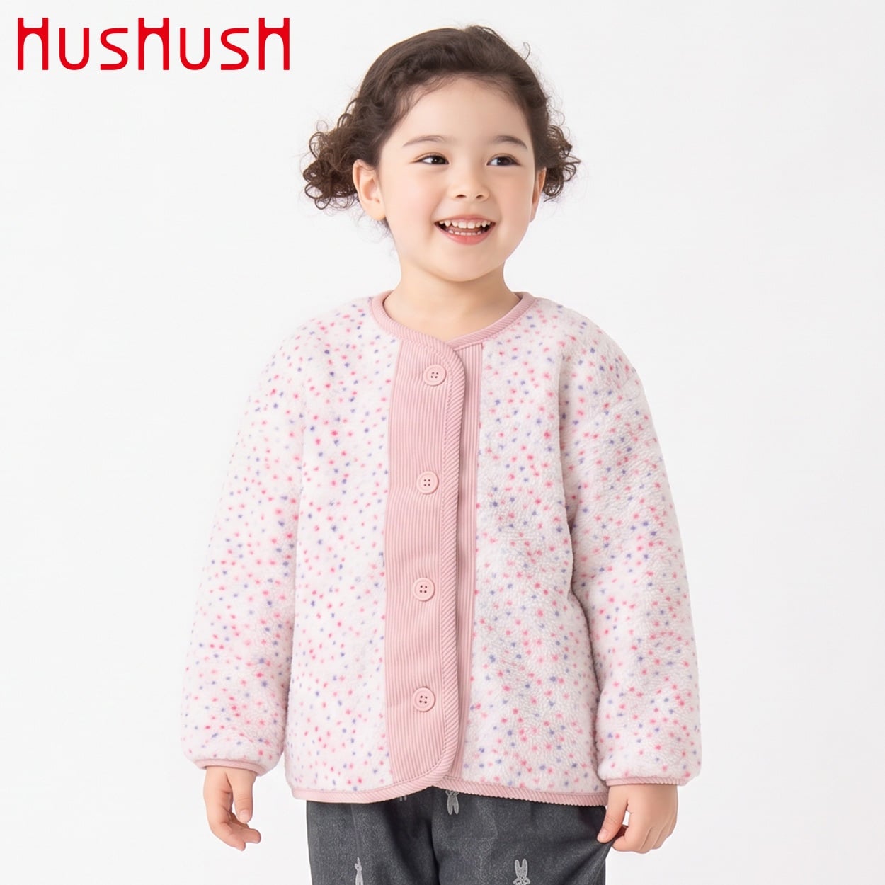 HusHusH(ハッシュアッシュ) ボアジャガードジャケット キッズ 女の子 100cm-130cm(ピンク-100cm)