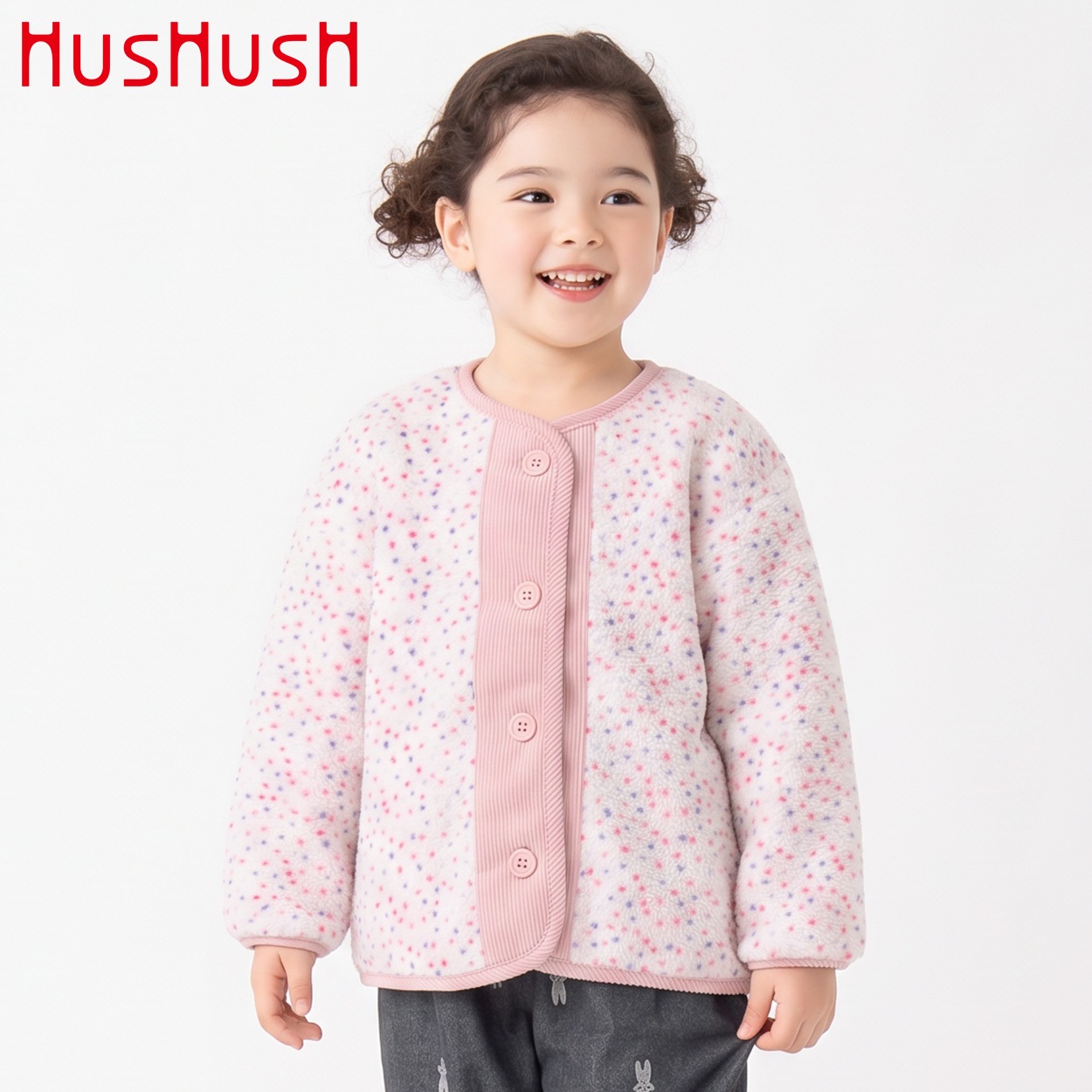 HusHusH(ハッシュアッシュ) ボアジャガードジャケット キッズ 女の子 100cm-130cm(ピンク-110cm)