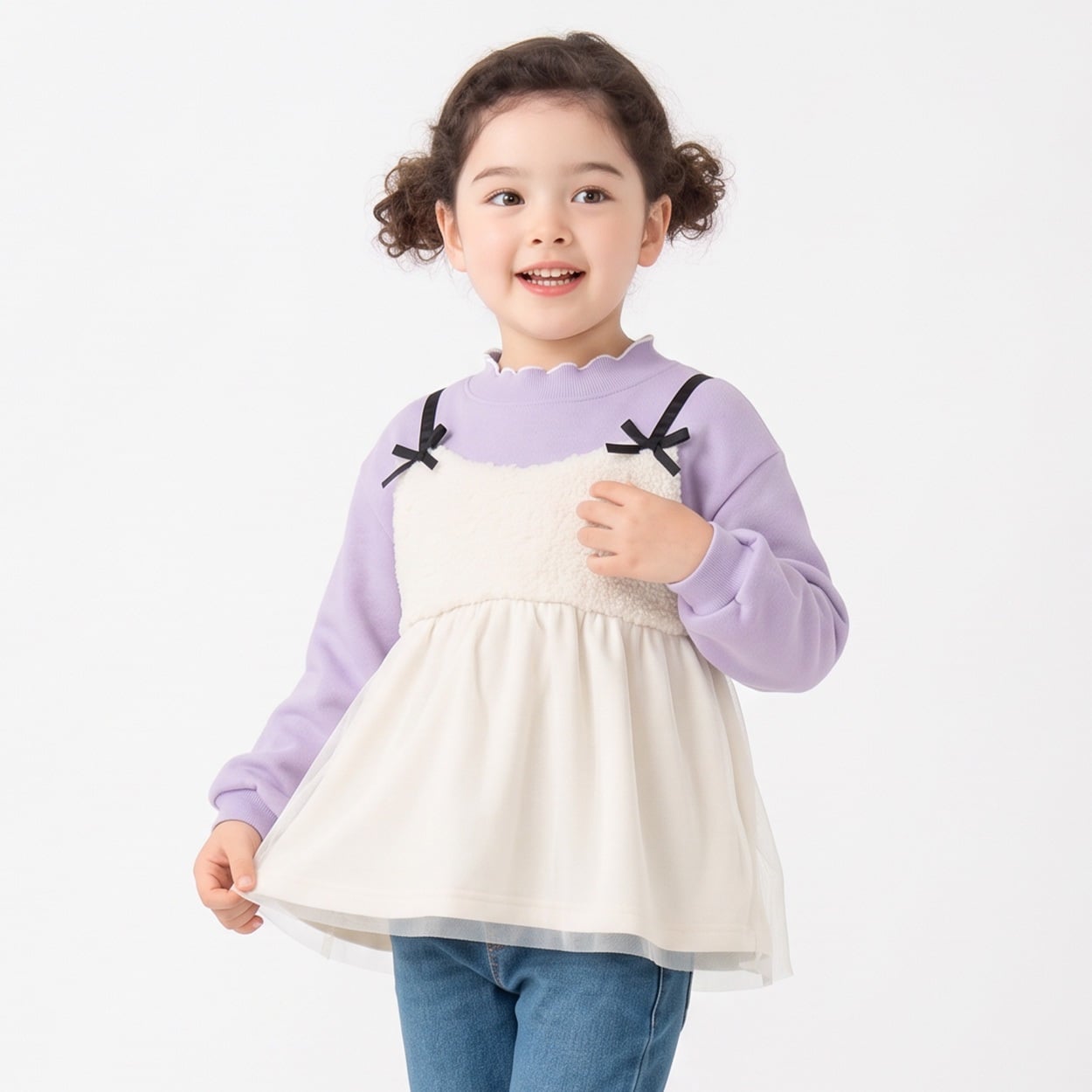 裏起毛ボアビスチェ風チュニック キッズ 女の子 100cm-130cm(パープル-120cm)