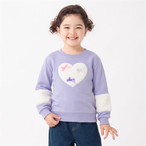 ハートボアトレーナー キッズ 女の子 110cm-130cm(ライトパープル-110cm)
