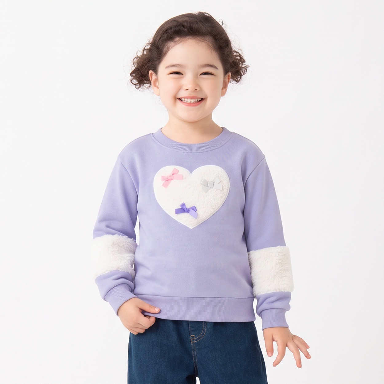 ハートボアトレーナー キッズ 女の子 110cm-130cm(ライトパープル-120cm)