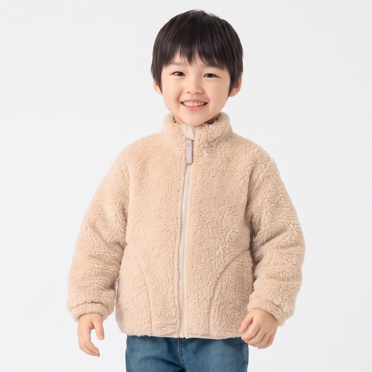 フリースフルジップジャケット キッズ 男の子 110cm-130cm(ベージュ-110cm)