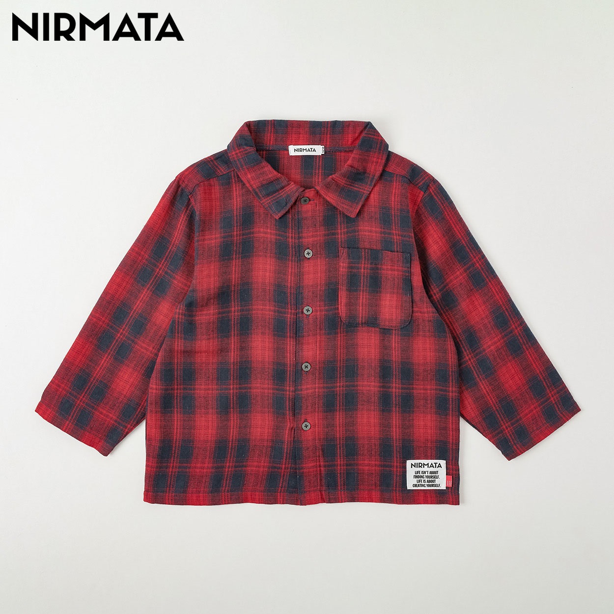NIRMATA(ニルマータ) オンプレチェックシャツ キッズ 男の子 女の子 110cm-130cm(レッド-130cm)