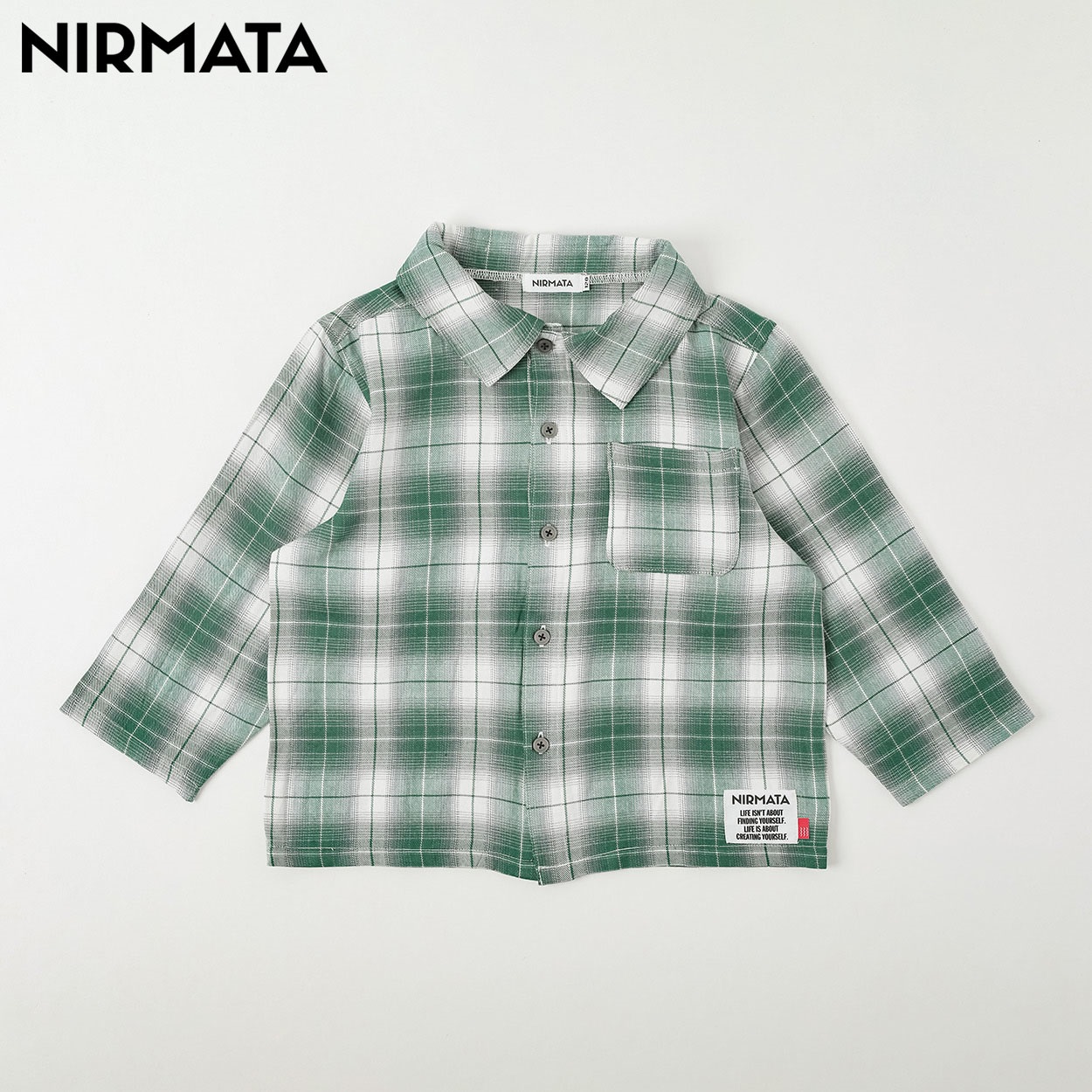 NIRMATA(ニルマータ) オンプレチェックシャツ キッズ 男の子 女の子 110cm-130cm(グリーン-110cm)