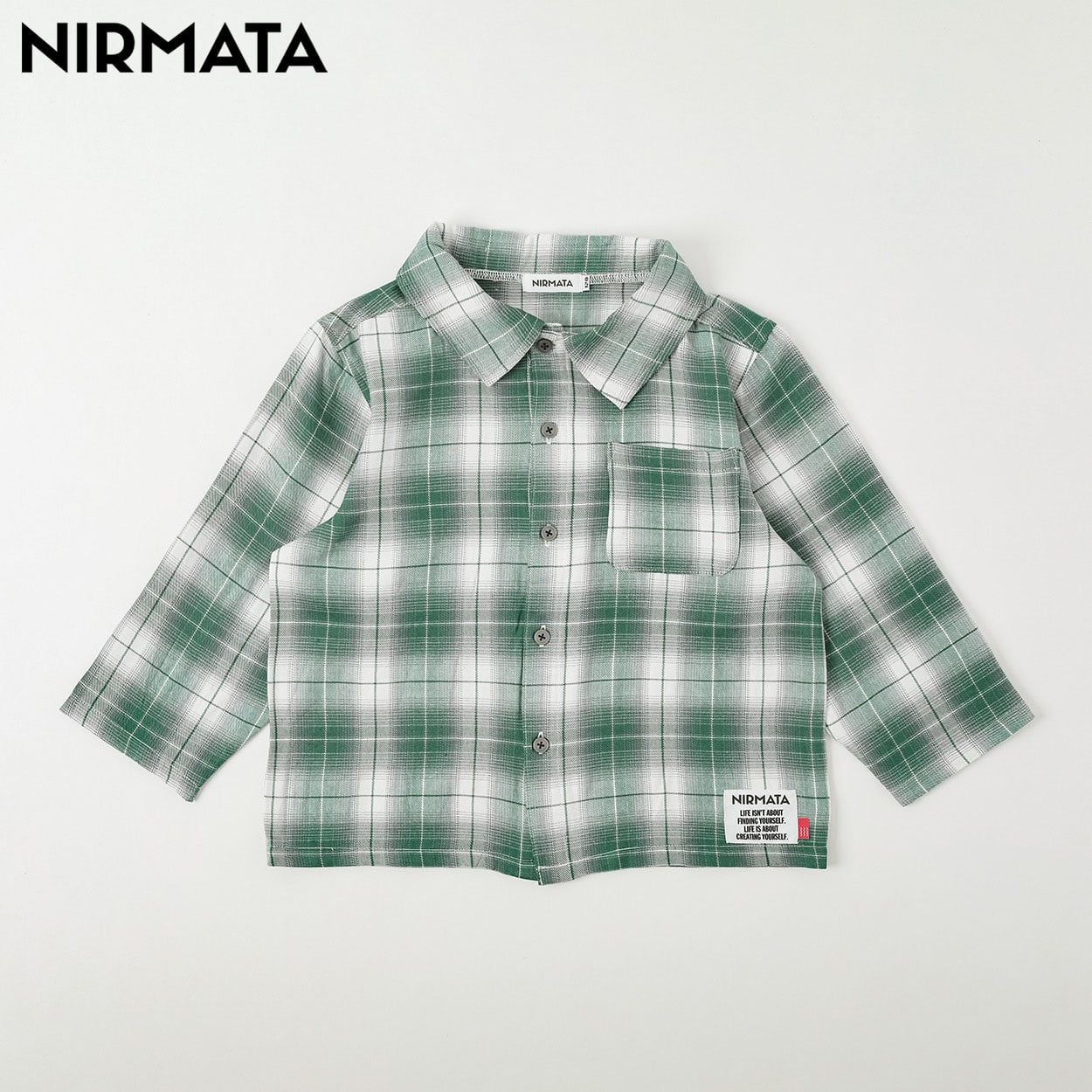 NIRMATA(ニルマータ) オンプレチェックシャツ キッズ 男の子 女の子 110cm-130cm(グリーン-120cm)