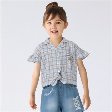 PIAMON(ピアモン) チェックブラウス 女の子 キッズ 110cm-130cm(ブルー-120cm)