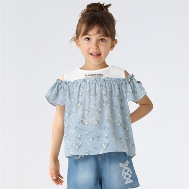 PIAMON(ピアモン) 花柄ブラウス 女の子 キッズ 110cm-130cm(サックス-120cm)