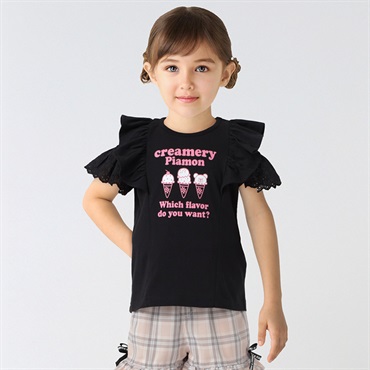 PIAMON(ピアモン) 半袖肩フリルＴシャツ 女の子 キッズ 110cm-130cm(ブラック-120cm)
